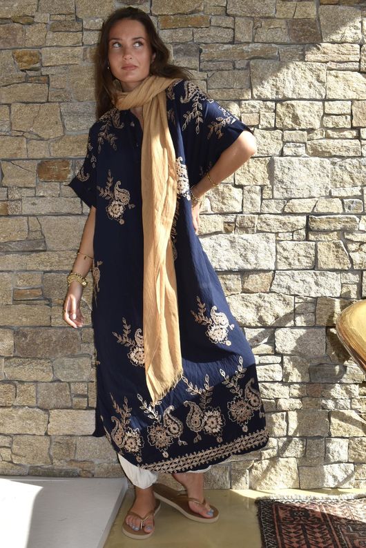 Yara Paisley Embroidered Shirt Dress Navy - /36=